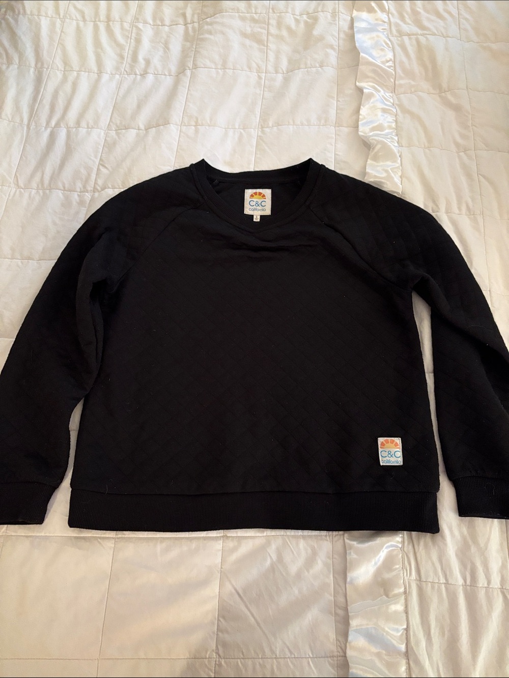C&C California Black Quilted Crewneck Sweater like new Sz small